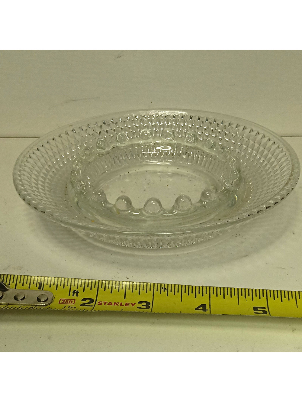 Vintage Clear Glass Diamond Point Ashtray / Candle Holder